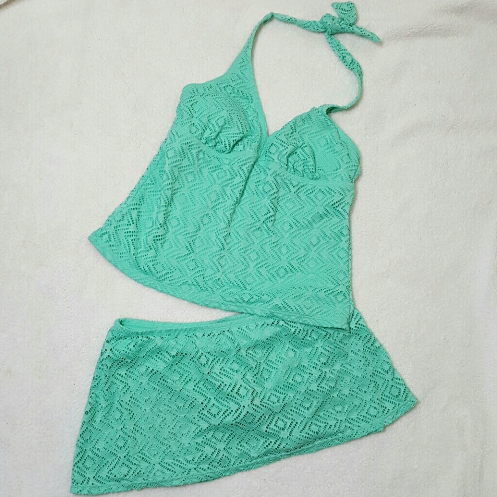 Woman's Catalina 2pc Green Lace Swim M (8-10)
